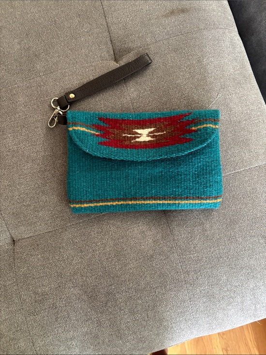 Handbags - Teal Southwestern Wristlet Clutch with Red Accent